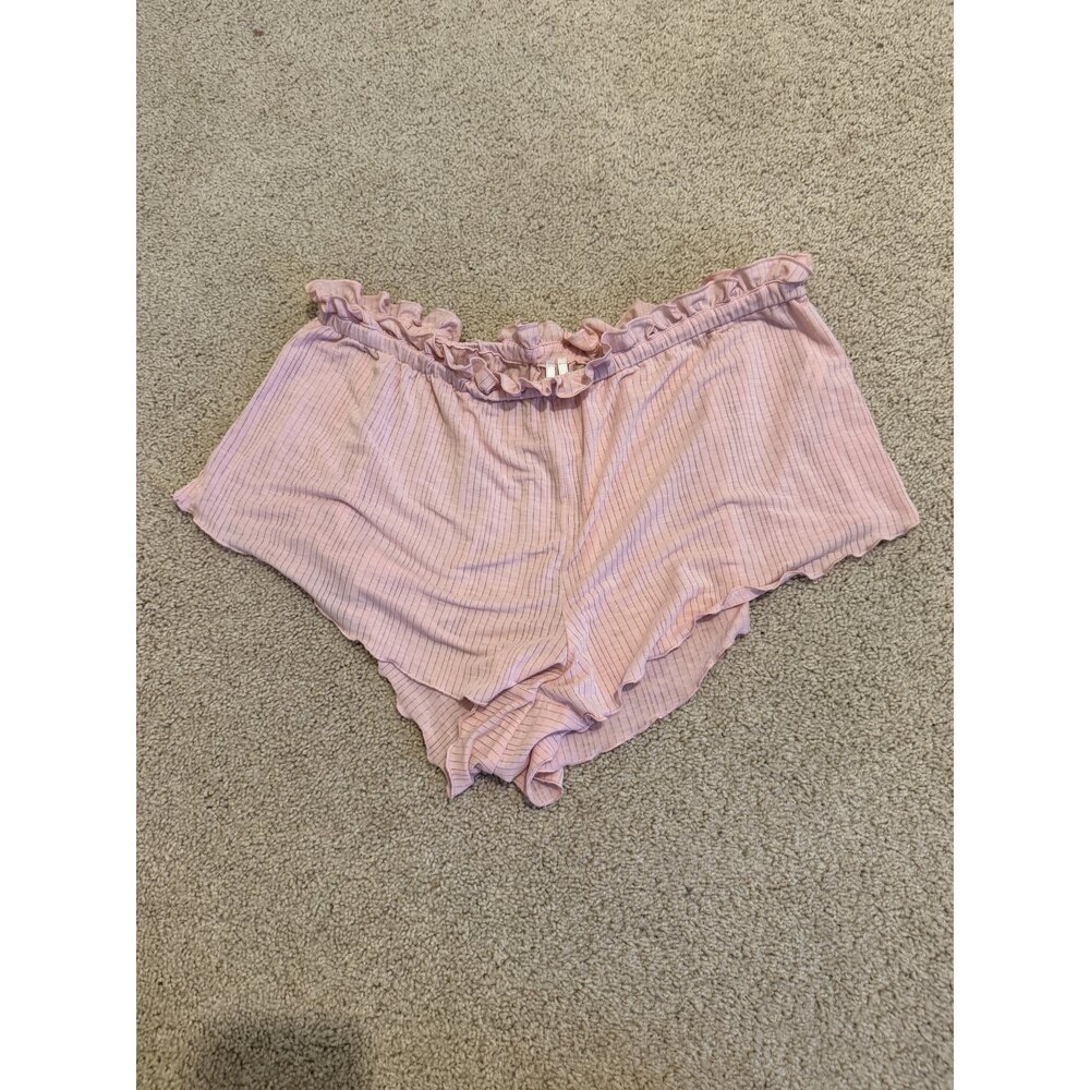 Anthropologie Ribbed Ruffle-Trim Lounge Shorts - Size S - Dusty Pink